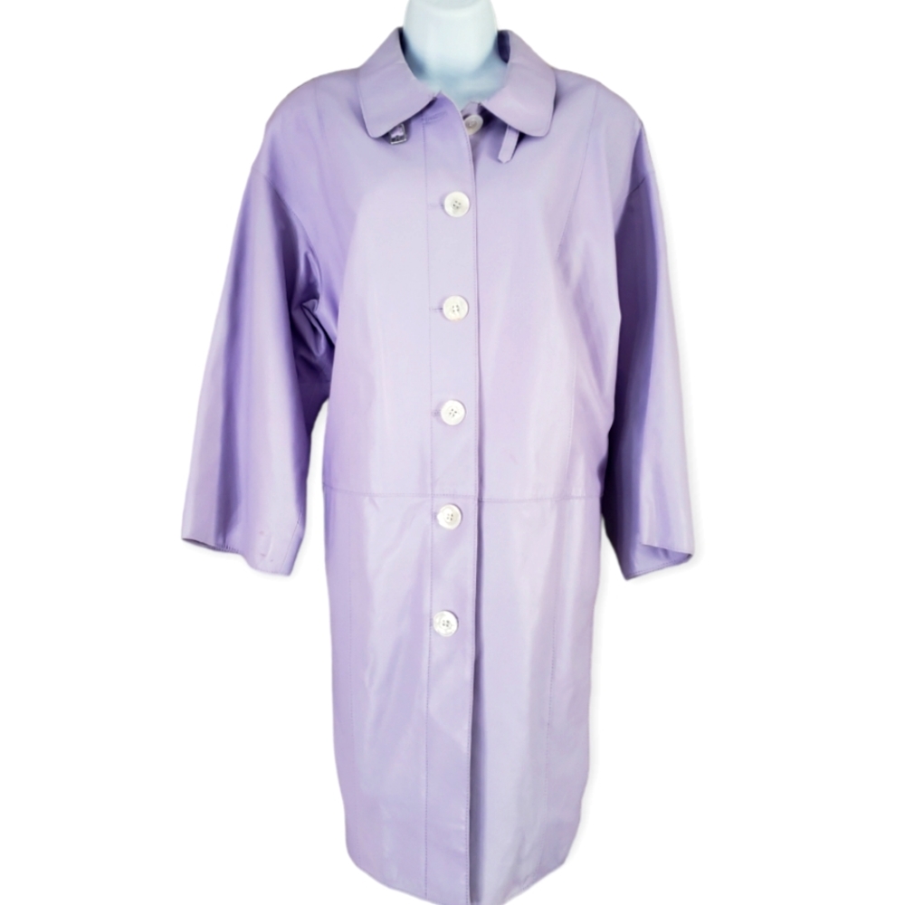 Worth lilac purple Vintage leather trench coat Womens Large